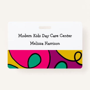 Modern Colorful Day Care Center Name Badge