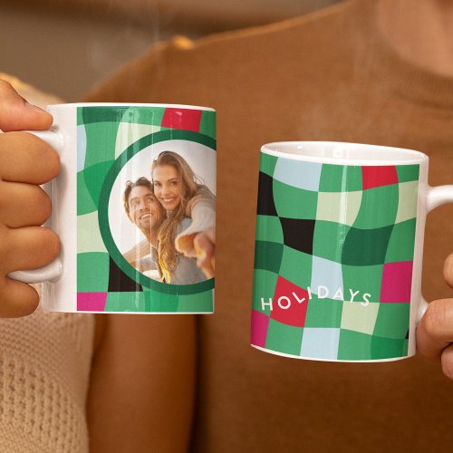 Modern Colorful Disco Tartan Plaid Christmas Coffee Mug