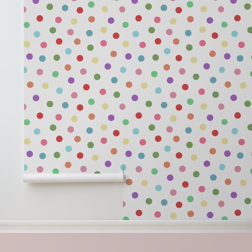 Modern Colorful Dots Pattern White Wallpaper
