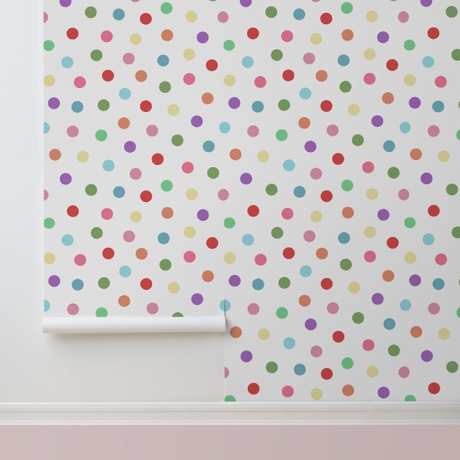 Modern Colorful Dots Pattern White Wallpaper (Modern Colorful Dots Pattern Peel and Stick Wallpaper.)
