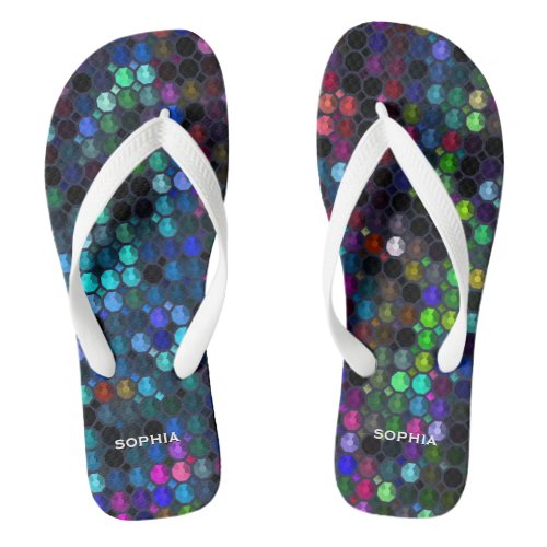 Modern colorful dots vibrant monogram  flip flops