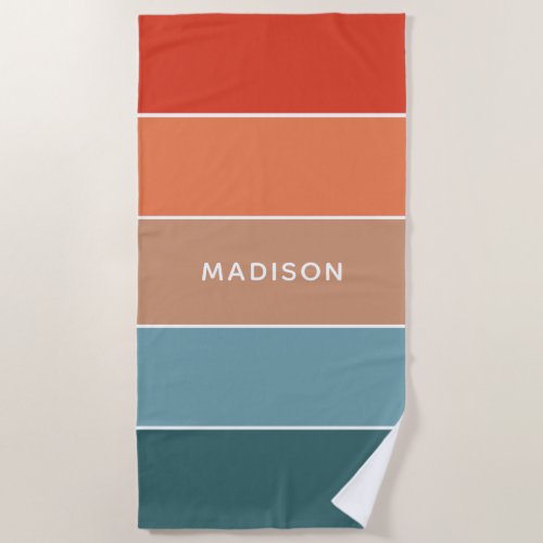 Modern Colorful Earth Colorblock Personalized Name Beach Towel