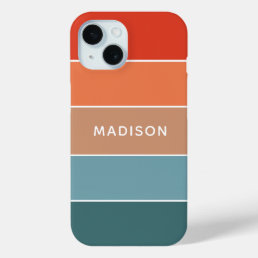 Modern Colorful Earth Colorblock Personalized Name iPhone 15 Case