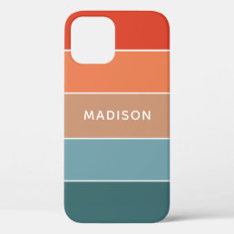 Modern Colorful Earth Colorblock Personalized Name iPhone 12 Case
