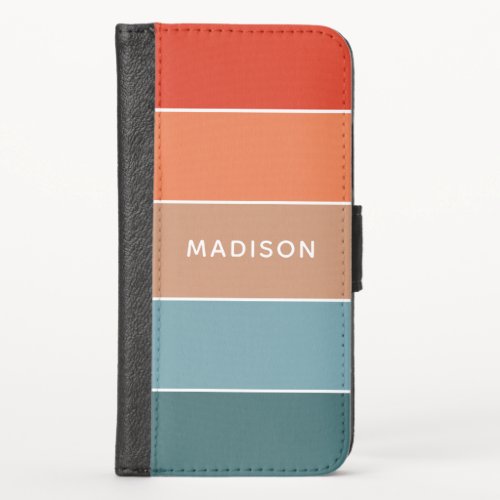 Modern Colorful Earth Colorblock Personalized Name iPhone X Wallet Case
