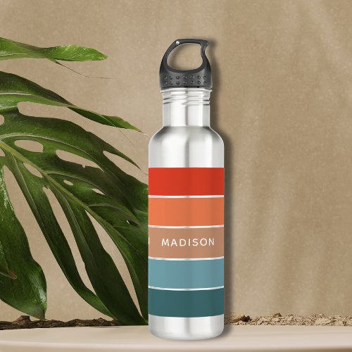 Modern Colorful Earth Colorblock Personalized Name Stainless Steel Water Bottle