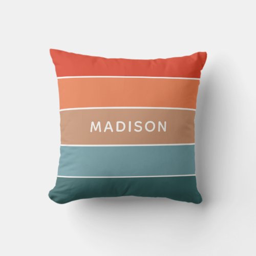 Modern Colorful Earth Colorblock Personalized Name Throw Pillow