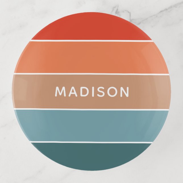 Modern Colorful Earth Colorblock Personalized Name Trinket Tray (Front)