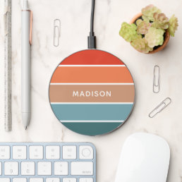 Modern Colorful Earth Colorblock Personalized Name Wireless Charger