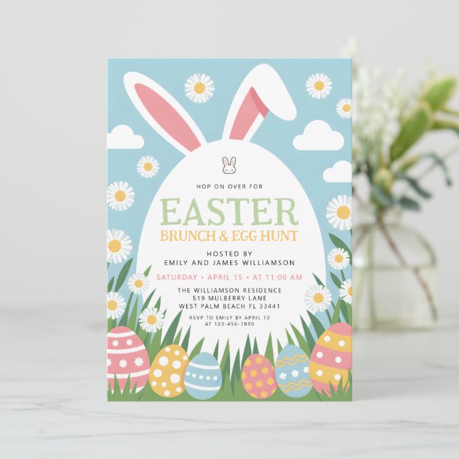Modern Colorful Easter Brunch & Egg Hunt Invitation (Standing Front)