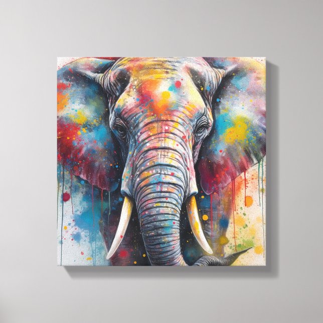 Modern Colorful Elephant Art Canvas Print (Front)
