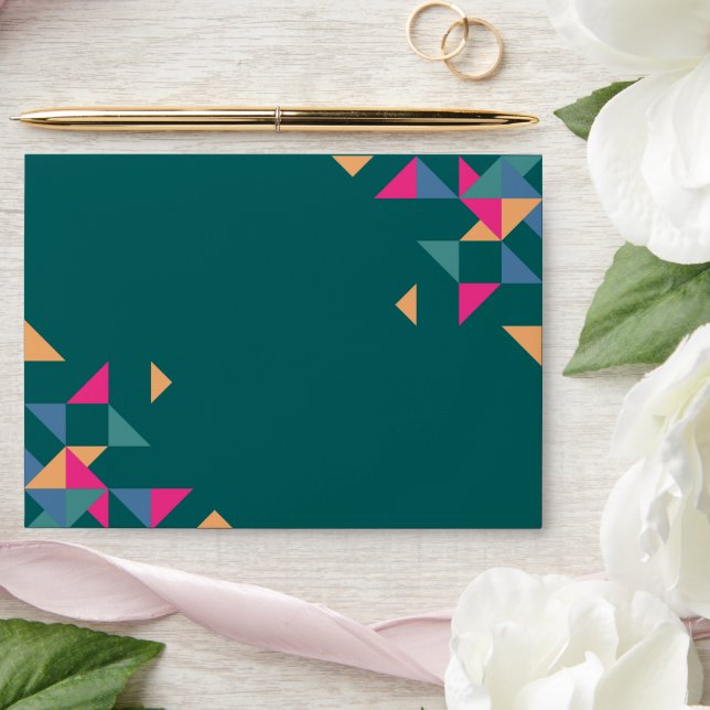 Modern Colorful Emerald Green Geometric Wedding Envelope (Wedding)