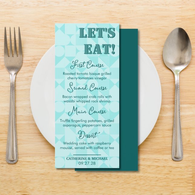 Modern Colorful Emerald Green Geometric Wedding Menu (Creator Uploaded)