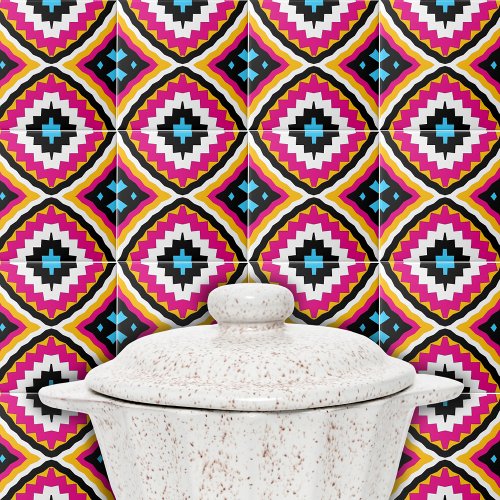 Modern Colorful Ethnic Talavera Geometric Pattern Ceramic Tile