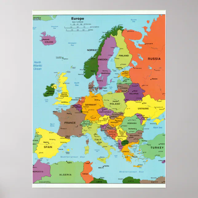 Modern Colorful Europe Map Poster | Zazzle