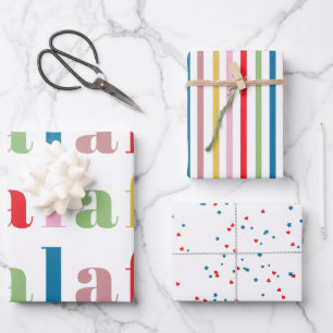 Modern Colorful Fa la la Cute Stripes Holiday Wrapping Paper Sheets