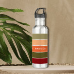 Modern Colorful Fall Color Block Personalized Name Stainless Steel Water Bottle<br><div class="desc">This colorful and modern design features a color-block pattern in burgundy,  green,  orange and taupe with your personalized name #waterbottles #drinkware #personalizedgifts</div>