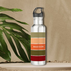 Modern Colorful Fall Color Block Personalized Name Stainless Steel Water Bottle