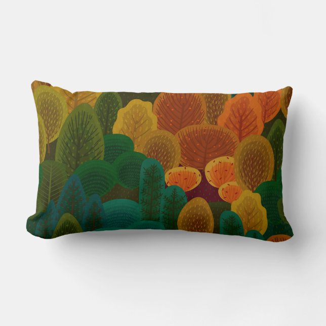 Modern Colorful Fall Trees Lumbar Pillow (Front)