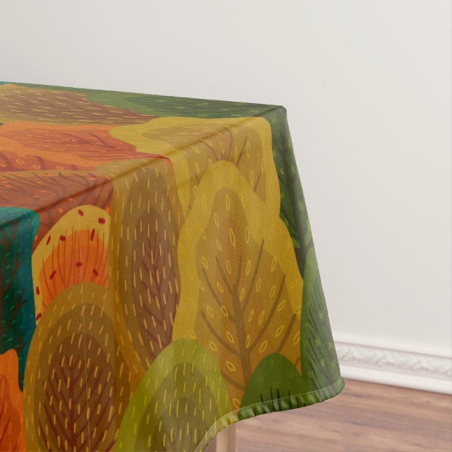 Modern Colorful Fall Trees Tablecloth (In Situ)