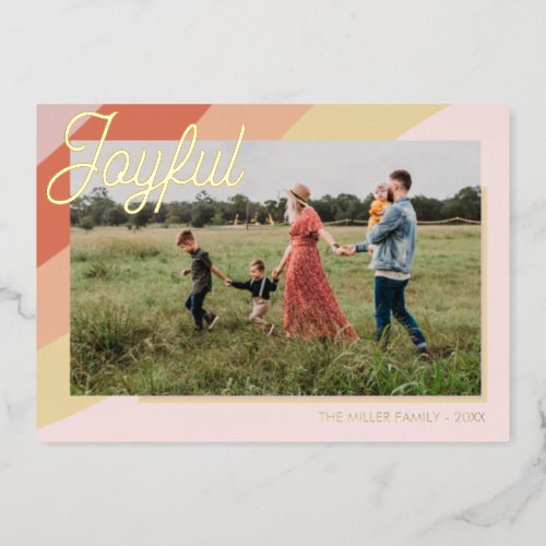 Modern Colorful Family Photo Gold Foil Holiday Car