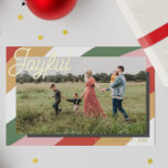 Modern Colorful Family Photo Gold Foil Holiday Card<br><div class="desc">This stunning holiday card features a colorful Christmas rainbow background with a photo template and offset chic gray shadow. Rounding out this elegant card is a bold gold foil "Joyful" in a retro script text.</div>