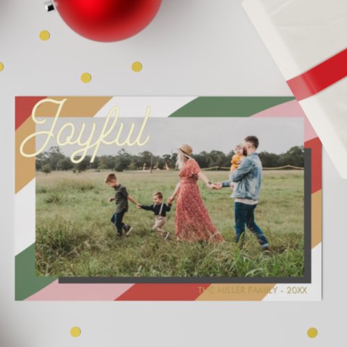Modern Colorful Family Photo Gold Foil Holiday Card