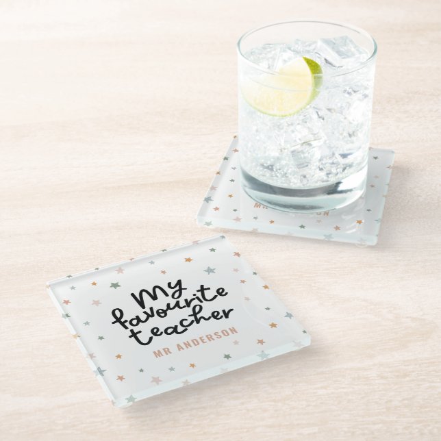 Modern colorful favourite teacher star gift glass coaster (Angled)