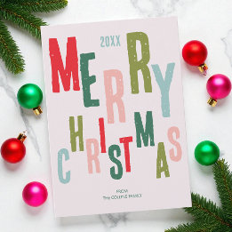 Modern Colorful Festive Typography Merry Christmas Holiday Card