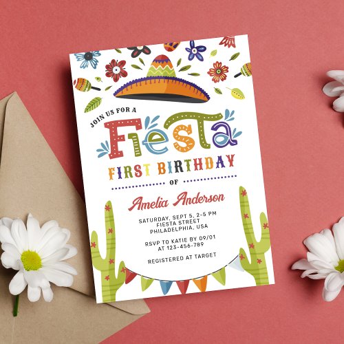 Modern Colorful Fiesta Mexican First Birthday Invitation