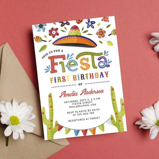 Modern Colorful Fiesta Mexican First Birthday Invitation (Creator Uploaded)