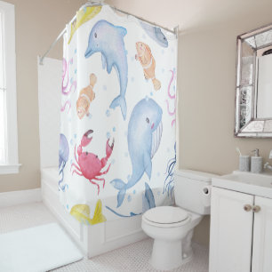 Modern Colorful Fish Shower Curtain Nautical Ocean