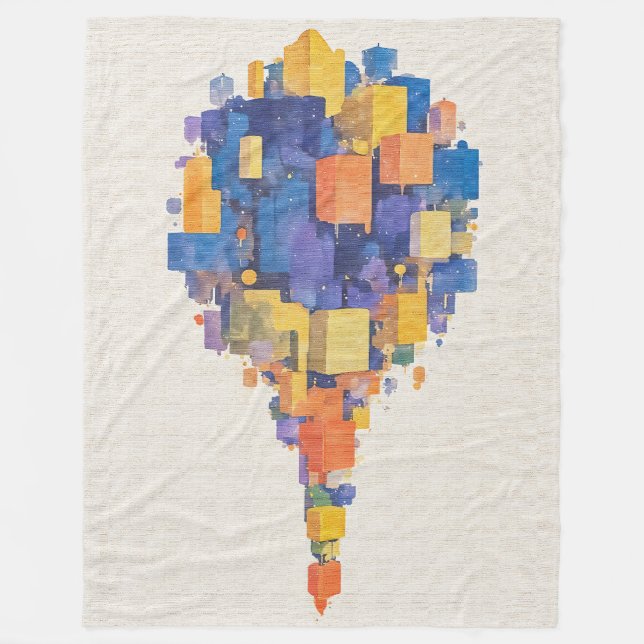 Modern Colorful Floating Blocks Watercolor Art Fleece Blanket (Front)