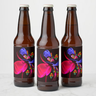 Modern Colorful Floral Abstract Art Pattern #06 Beer Bottle Label
