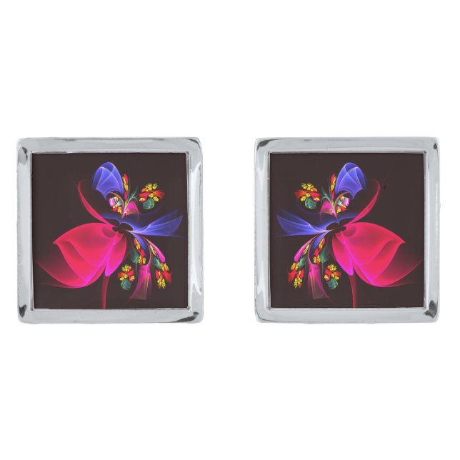 Modern Colorful Floral Abstract Art Pattern #06 Cufflinks (Front)