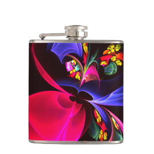 Modern Colorful Floral Abstract Art Pattern #06 Flask