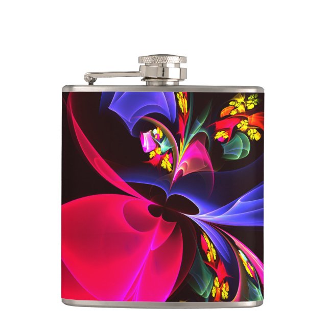 Modern Colorful Floral Abstract Art Pattern #06 Flask (Front)