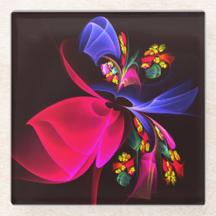Modern Colorful Floral Abstract Art Pattern #06 Glass Coaster