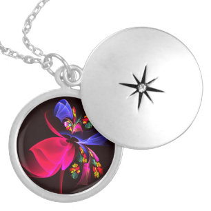 Modern Colorful Floral Abstract Art Pattern #06 Locket Necklace