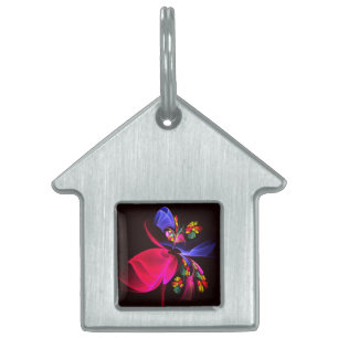 Modern Colorful Floral Abstract Art Pattern #06 Pet ID Tag