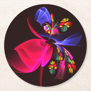Modern Colorful Floral Abstract Art Pattern #06 Round Paper Coaster
