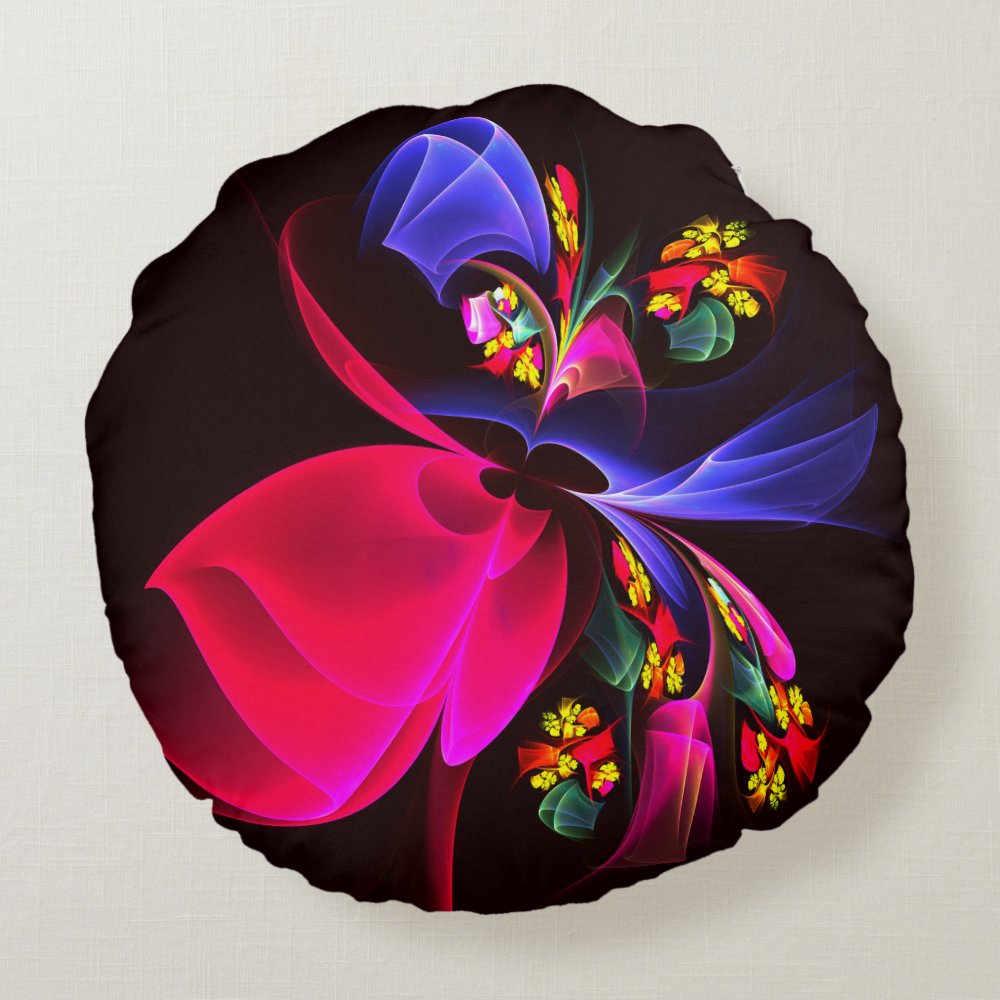 Disover Modern Colorful Floral Abstract Art Pattern #06 Round Pillow