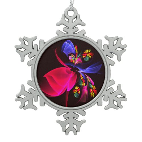 Modern Colorful Floral Abstract Art Pattern #06 Snowflake Pewter Christmas Ornament