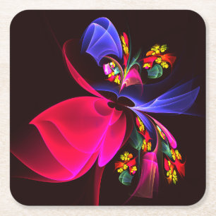 Modern Colorful Floral Abstract Art Pattern #06 Square Paper Coaster