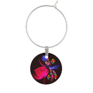 Modern Colorful Floral Abstract Art Pattern #06 Wine Charm