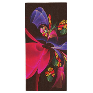 Modern Colorful Floral Abstract Art Pattern #06 Wood Flash Drive