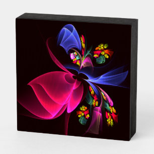 Modern Colorful Floral Abstract Art Pattern #06 Wooden Box Sign