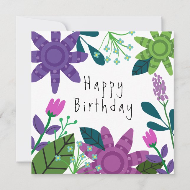 Modern Colorful Floral Birthday Card (Front)