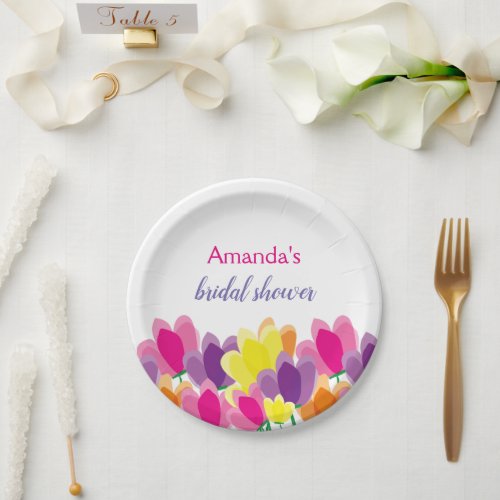 Modern Colorful Floral Bridal Shower Paper Plates