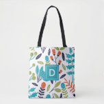 Modern Colorful Floral   Foliage Pattern Monogram Tote Bag<br><div class="desc">Customize this "Modern Colorful Floral   Foliage Pattern Monogram" design with your initial to create a unique and special design foliage</div>